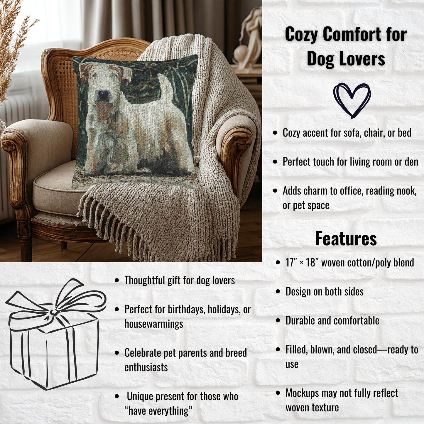 Sealyham Terrier Decorative Pillow – Charming Dog Lover Home Décor – Woven 17”x18” Pillow