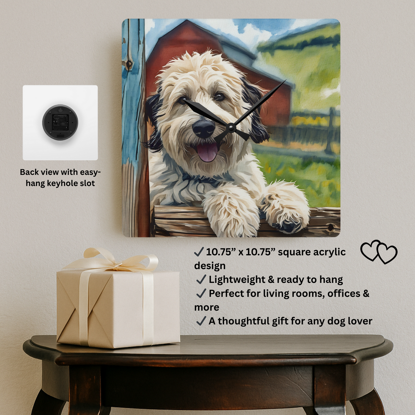 Sheepadoodle Wall Clock | Modern Acrylic Dog Lover Gift | Watercolor Sheepadoodle Art for Any Room