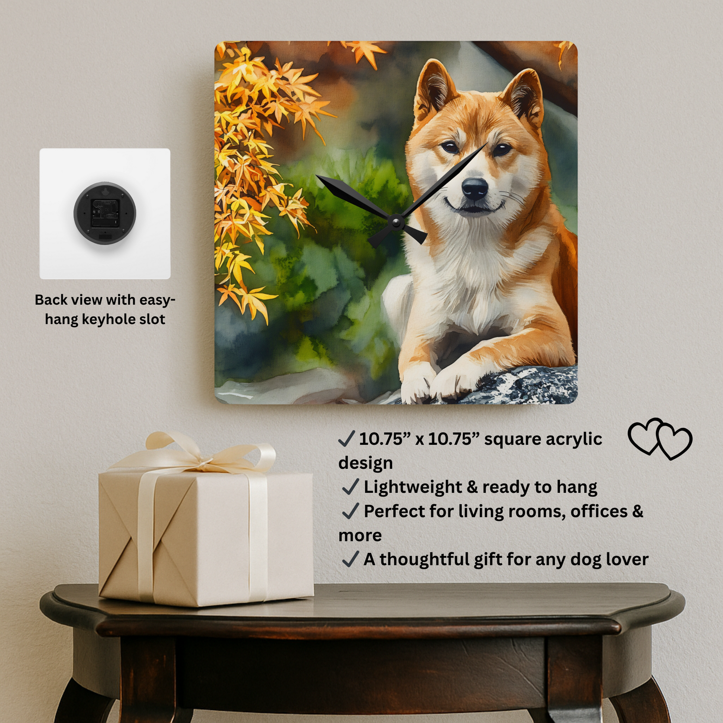 Shiba Inu Wall Clock – Adorable Dog Lover Gift – Watercolor Shiba Inu Art