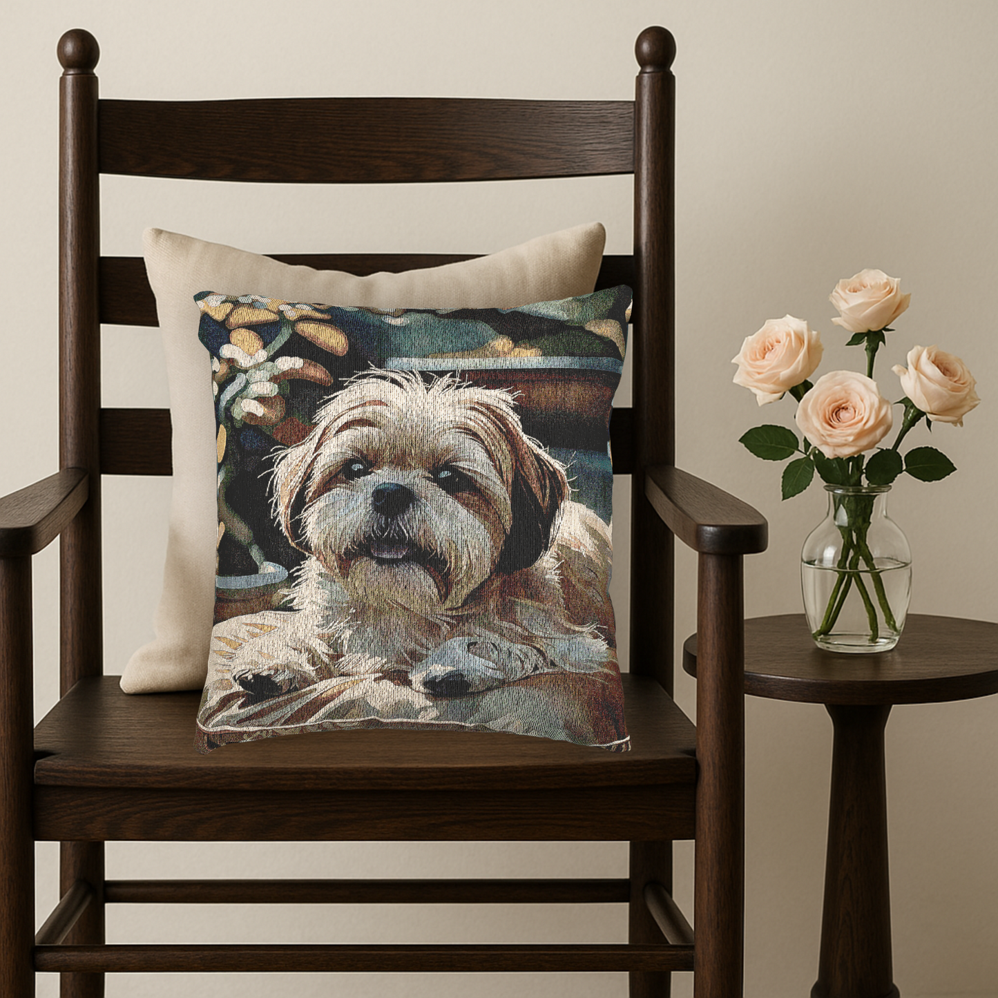 Shih Tzu Woven Pillow | Charming Dog Lover Home Décor | Heirloom-Quality Tapestry Cushion