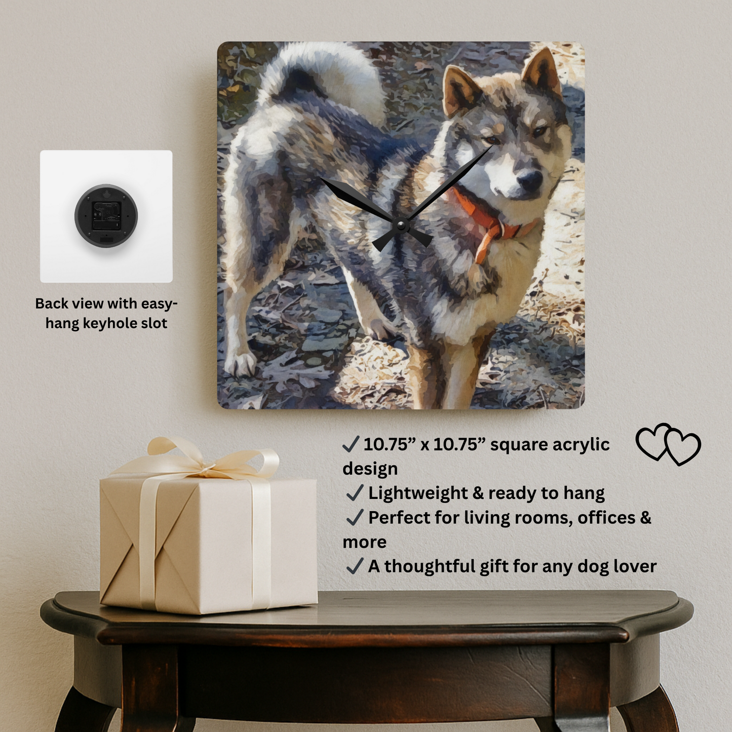 Shikoku Wall Clock – Rare Japanese Dog Lover Gift – Watercolor Shikoku Art
