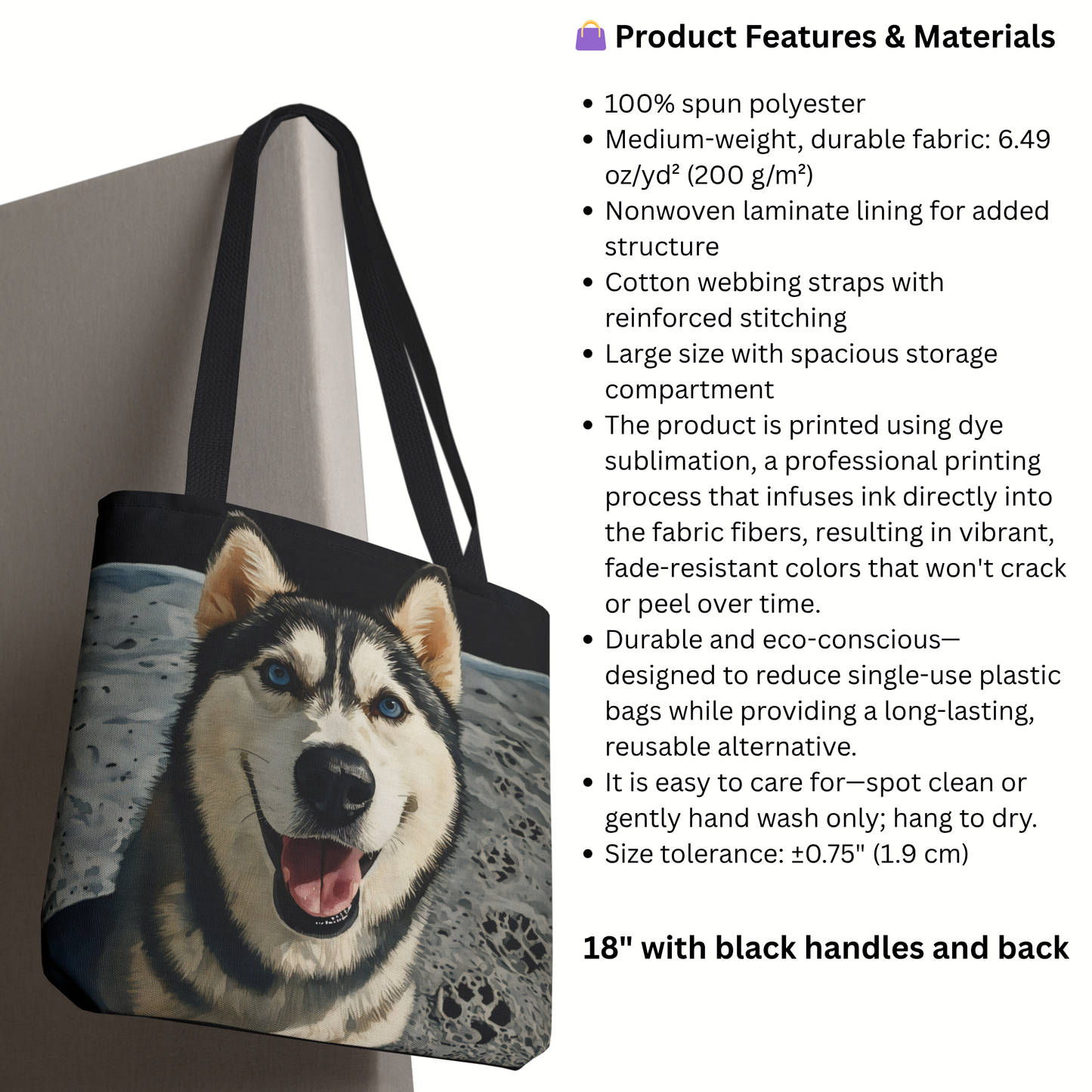 Siberian Husky Tote Bag | Dog Lover Gift | Reusable Canvas Bag with Husky Art