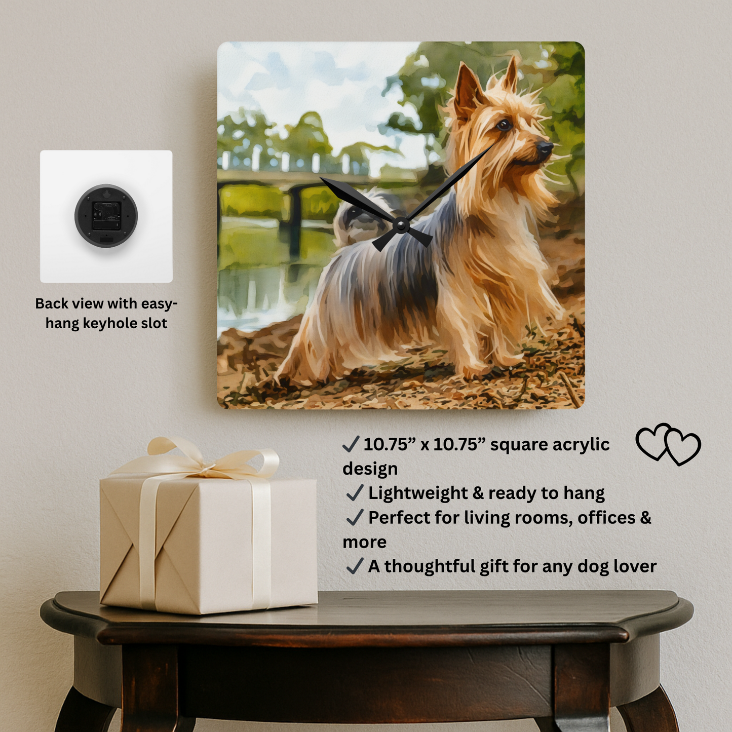 Silky Terrier Wall Clock – Cute Dog Lover Gift – Watercolor Silky Terrier Art