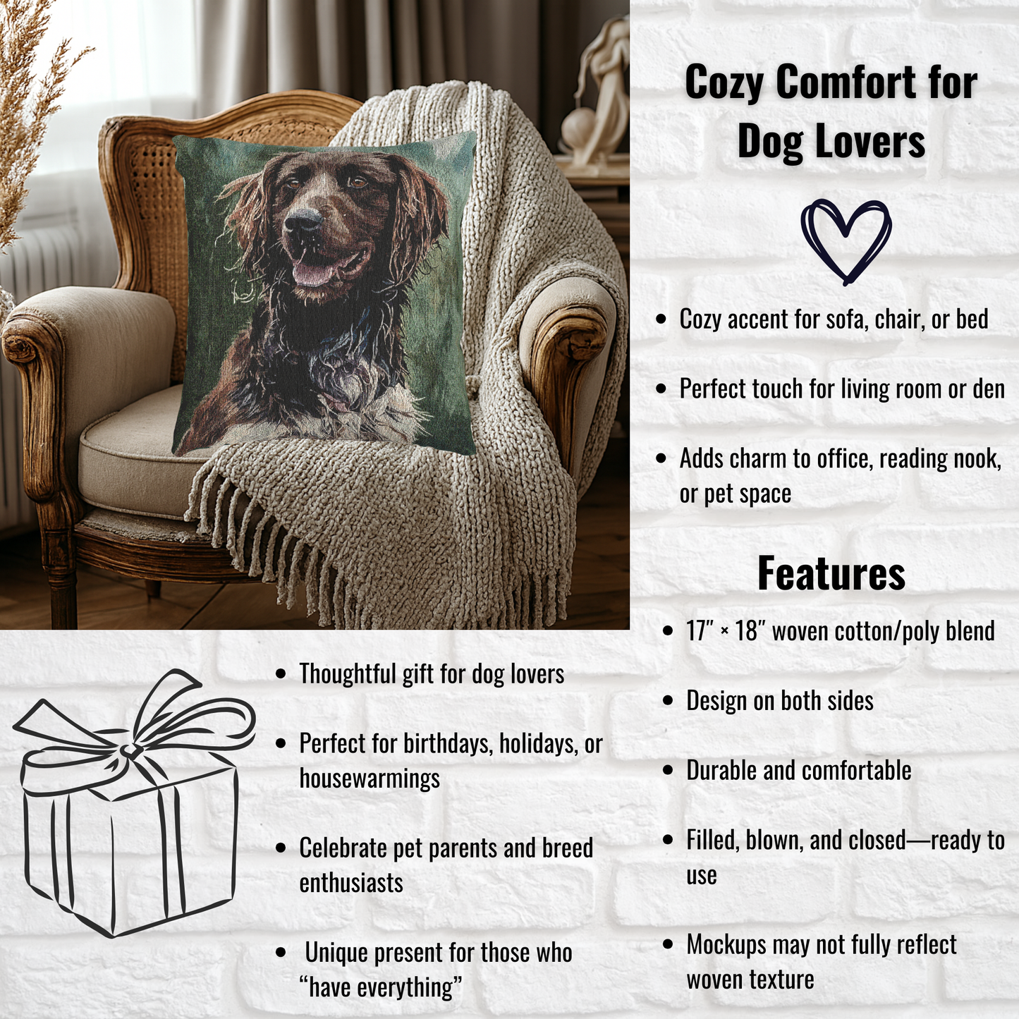 Small Munsterlander Pointer Decorative Pillow – Hunting Dog Home Décor Gift