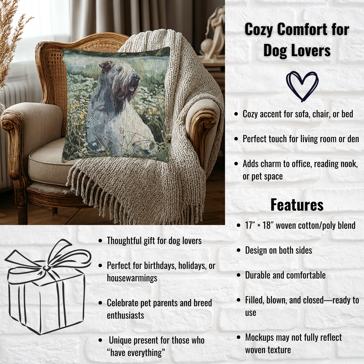 Soft-Coated Wheaten Terrier Decorative Pillow – Dog Lover Home Décor