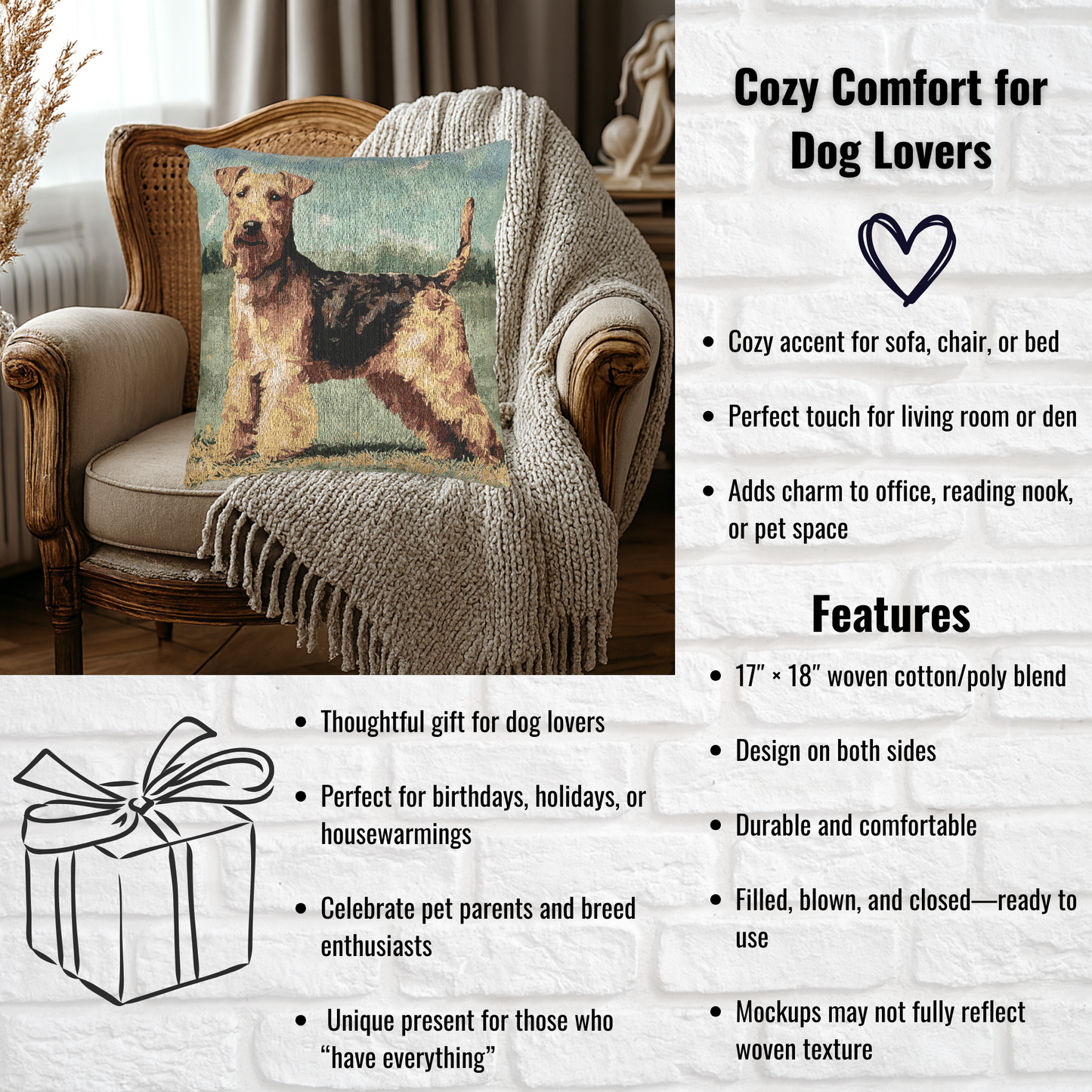 Welsh Terrier Woven Pillow – Bold Dog Lover Home Décor – Artistic Terrier Portrait