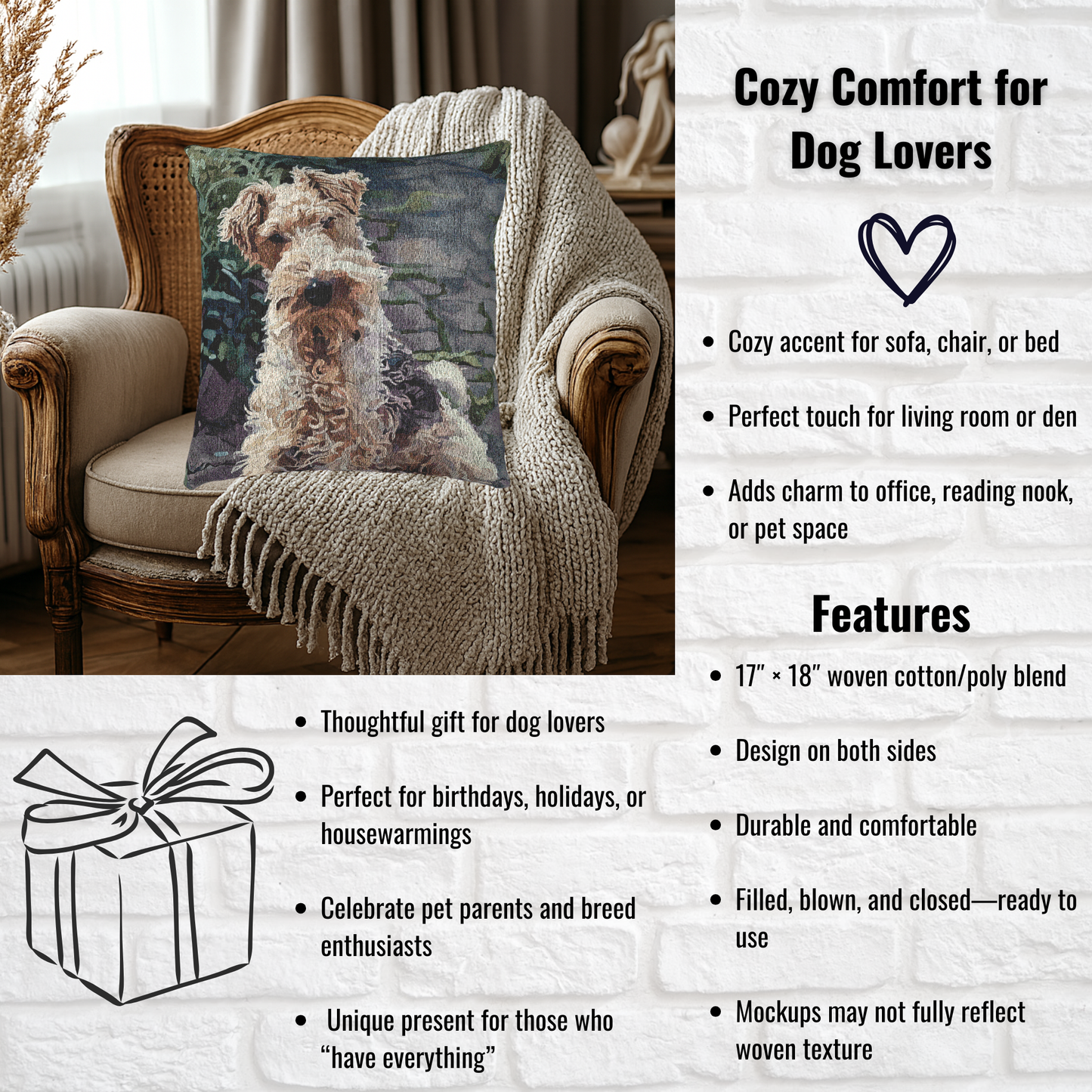 Wire Fox Terrier Woven Pillow – Energetic Dog Lover Home Décor – Artistic Terrier Design