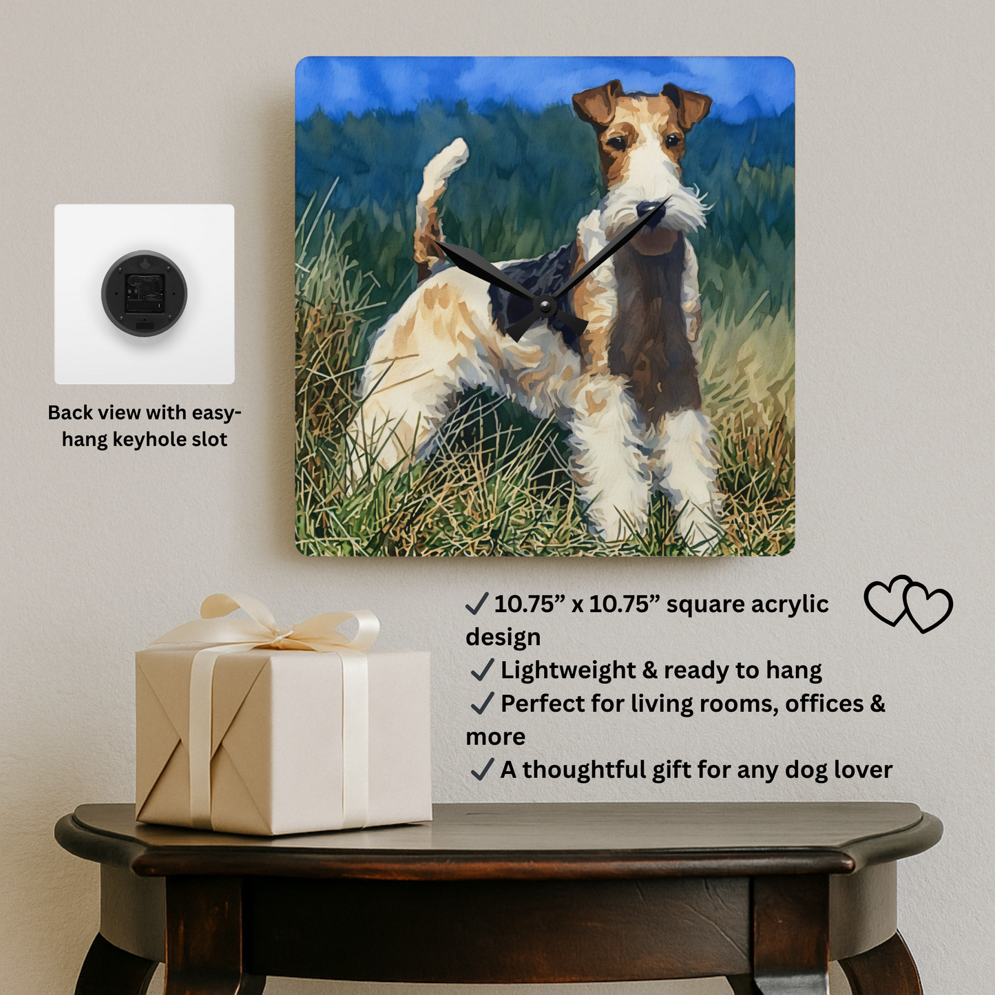 Wire Fox Terrier Wall Clock – Energetic Dog Lover Gift – Artistic Terrier Portrait