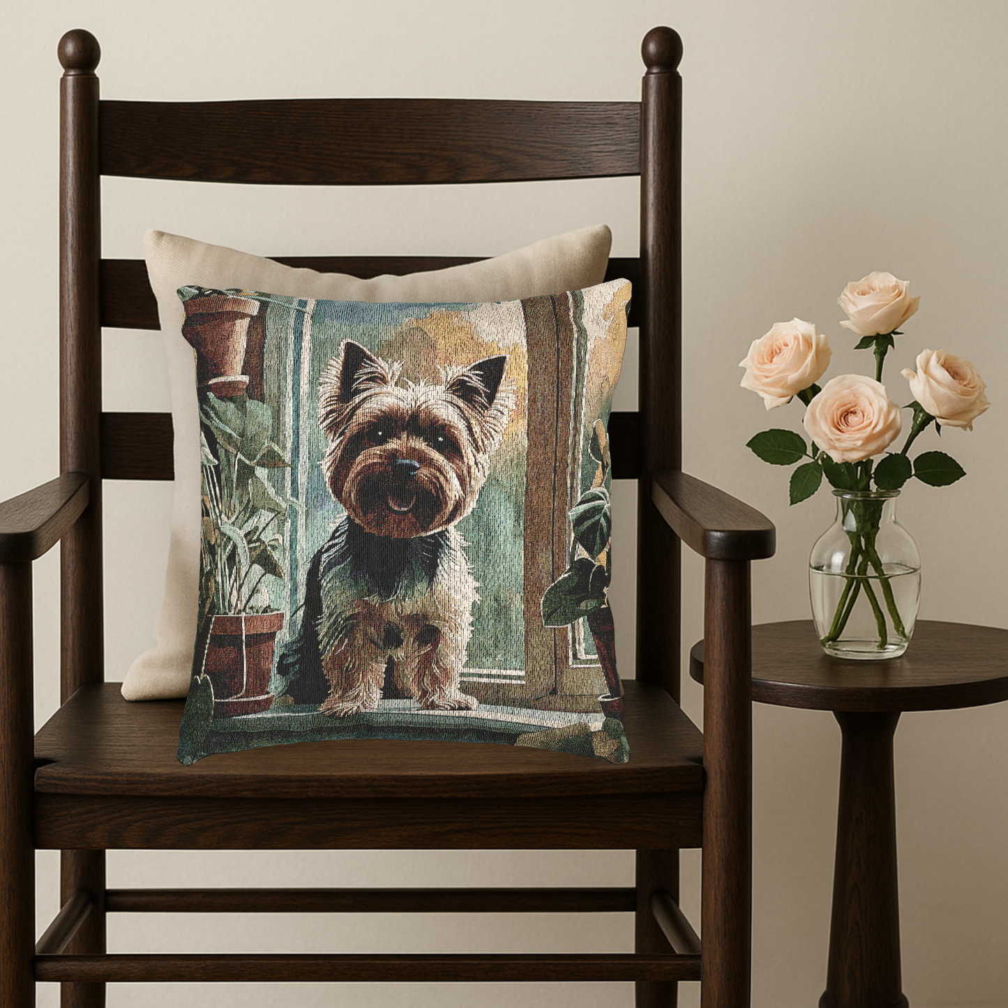 Yorkshire Terrier Woven Pillow | Charming Dog Lover Home Décor | Heirloom-Quality Tapestry Cushion