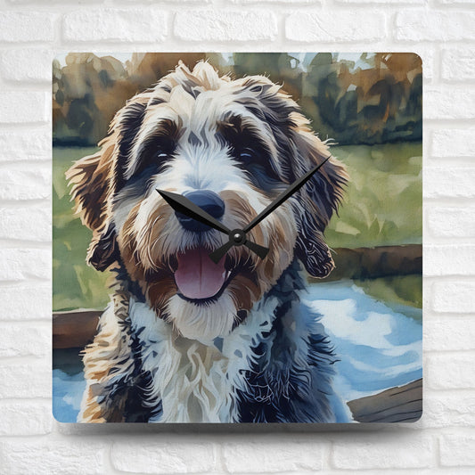 Bernedoodle Wall Clock | Decorative Acrylic Dog Lover Gift | Watercolor Bernedoodle Art for Any Room