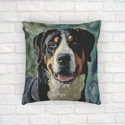 Greater Swiss Mountain Dog Woven Pillow | 17″×18″ Stuffed Dog Lover Home Décor