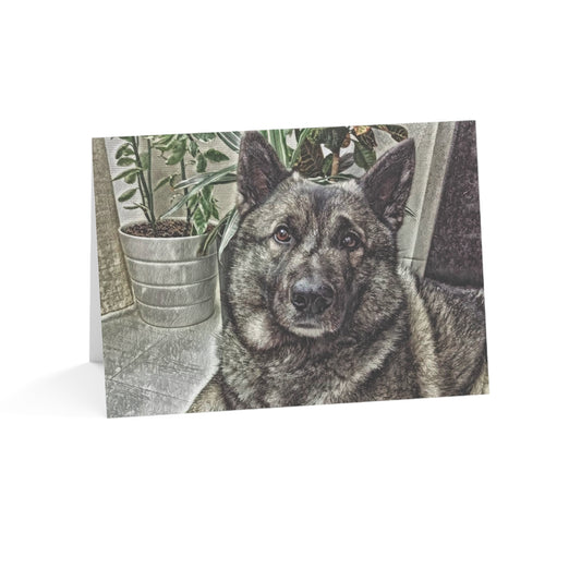 Norwegian Elkhound Greeting Cards – Loyal Nordic Dog Lover Gift – Watercolor Norwegian Elkhound Art (Set of 10, 30, or 50)