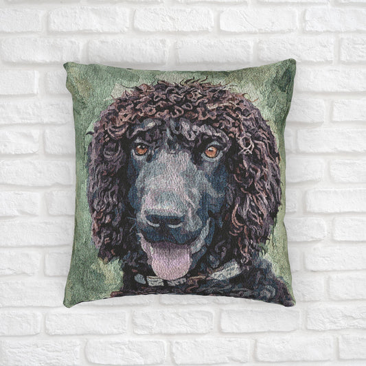 Irish Water Spaniel Decorative Woven Pillow – 17" x 18" Dog Lover Home Décor