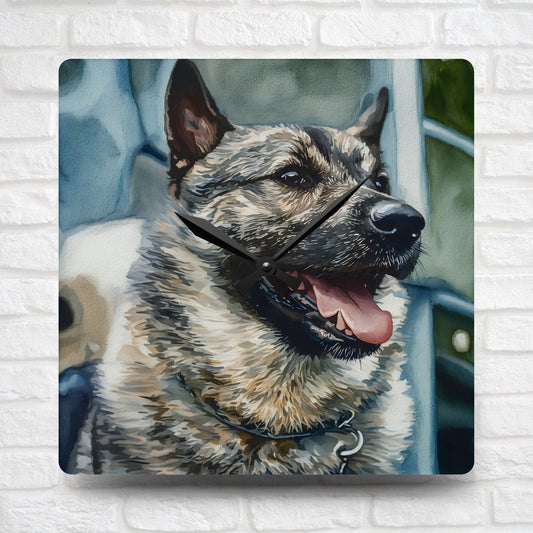 Norwegian Elkhound Wall Clock – Proud Nordic Dog Lover Gift – Watercolor Norwegian Elkhound Art