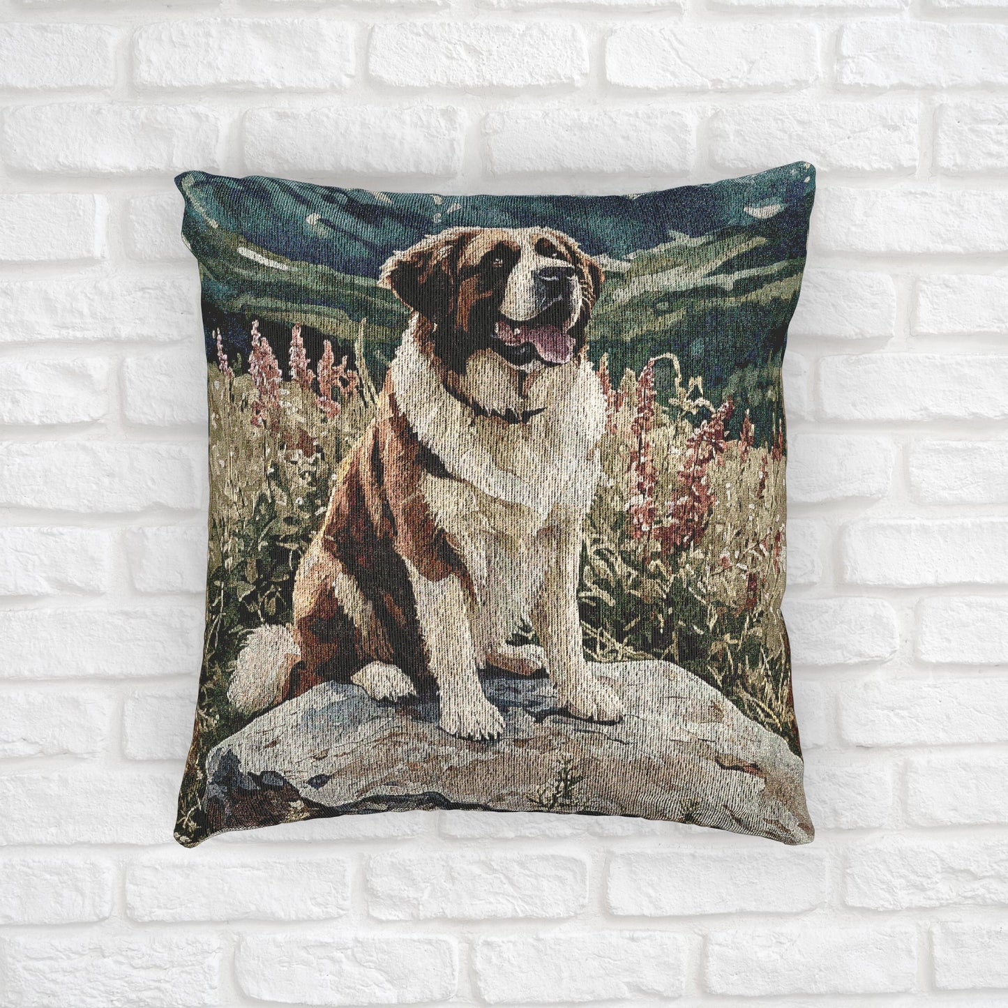 Saint Bernard Decorative Pillow – Gentle Giant Dog Lover Home Décor – Woven 17”x18” Pillow