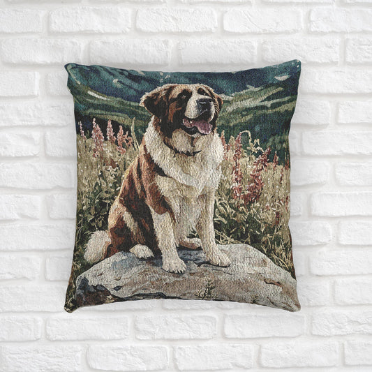 Saint Bernard Decorative Pillow – Gentle Giant Dog Lover Home Décor – Woven 17”x18” Pillow