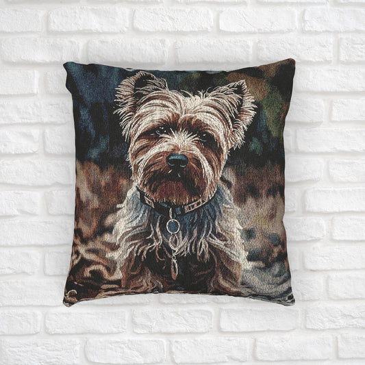 Biewer Terrier Pillow | Dog Lover Home Décor | Decorative Woven Pillow with Biewer Terrier Art