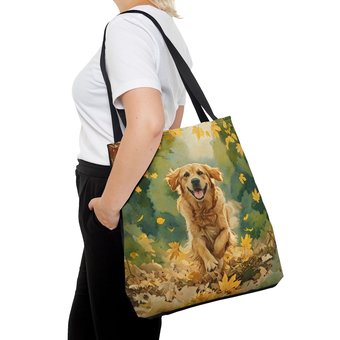 Golden Retriever Tote Bag | Autumn Leaves Dog Art | Large Reusable Shoulder Bag for Dog Lovers