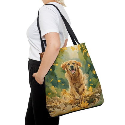 Golden Retriever Tote Bag | Autumn Leaves Dog Art | Large Reusable Shoulder Bag for Dog Lovers