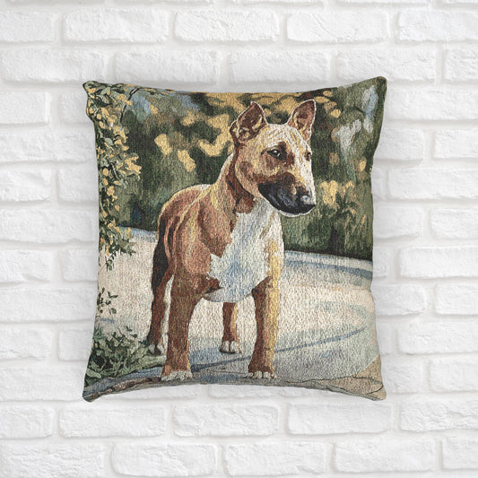 Miniature Bull Terrier Decorative Pillow – Bold Dog Lover Décor – Woven 17"x18" Accent Pillow