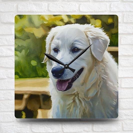 Kuvasz Wall Clock | 10.75” Acrylic Hungarian Guardian Dog Décor