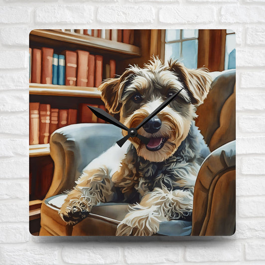 Schnoodle Wall Clock | Decorative Acrylic Dog Lover Gift | Watercolor Schnoodle Art for Home or Office