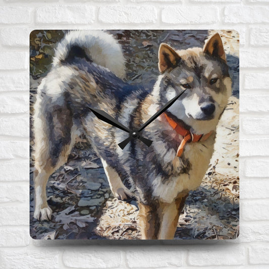 Shikoku Wall Clock – Rare Japanese Dog Lover Gift – Watercolor Shikoku Art
