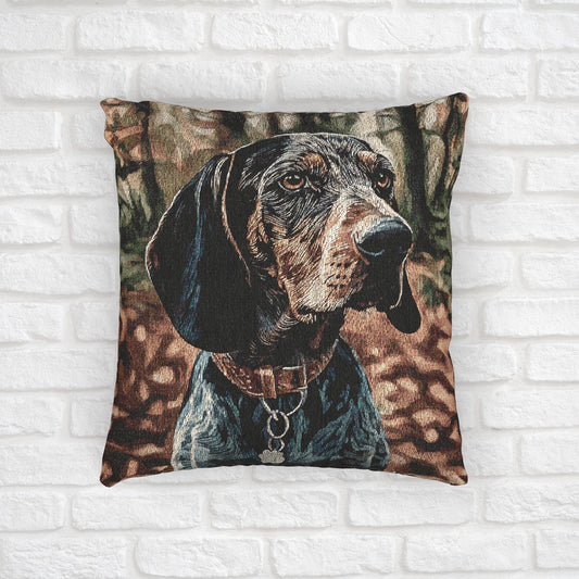 Bluetick Coonhound Pillow | Dog Lover Gift | Woven Throw Pillow with Bluetick Art