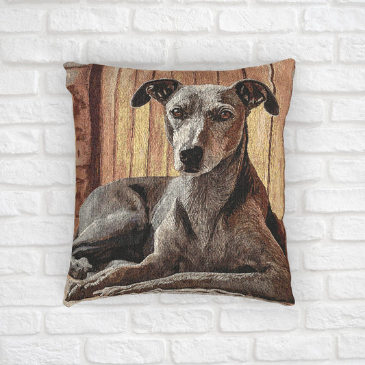 Italian Greyhound Decorative Woven Pillow – 17" x 18" Dog Lover Home Décor