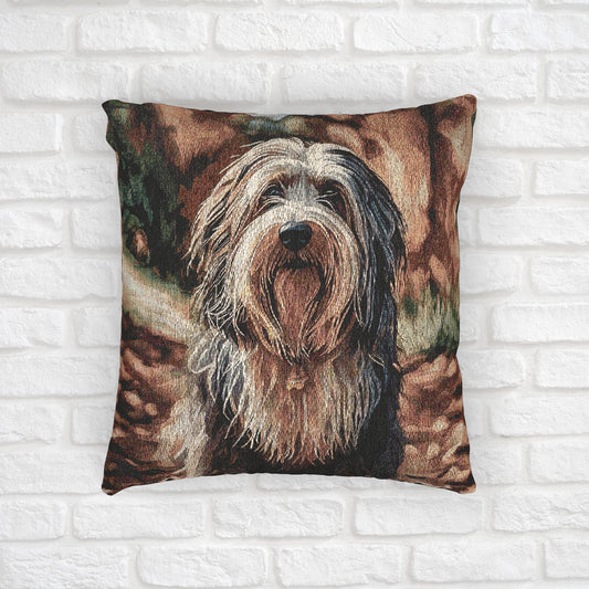 Bearded Collie Pillow | Woven Dog Lover Home Décor | 17x18 Cotton Blend Throw Pillow