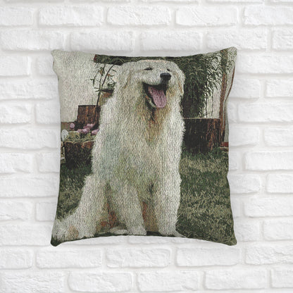 Kuvasz Woven Pillow | 17x18 Hungarian Guardian Dog Décor | Cotton/Poly Blend
