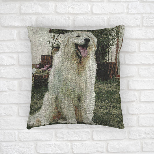 Kuvasz Woven Pillow | 17x18 Hungarian Guardian Dog Décor | Cotton/Poly Blend