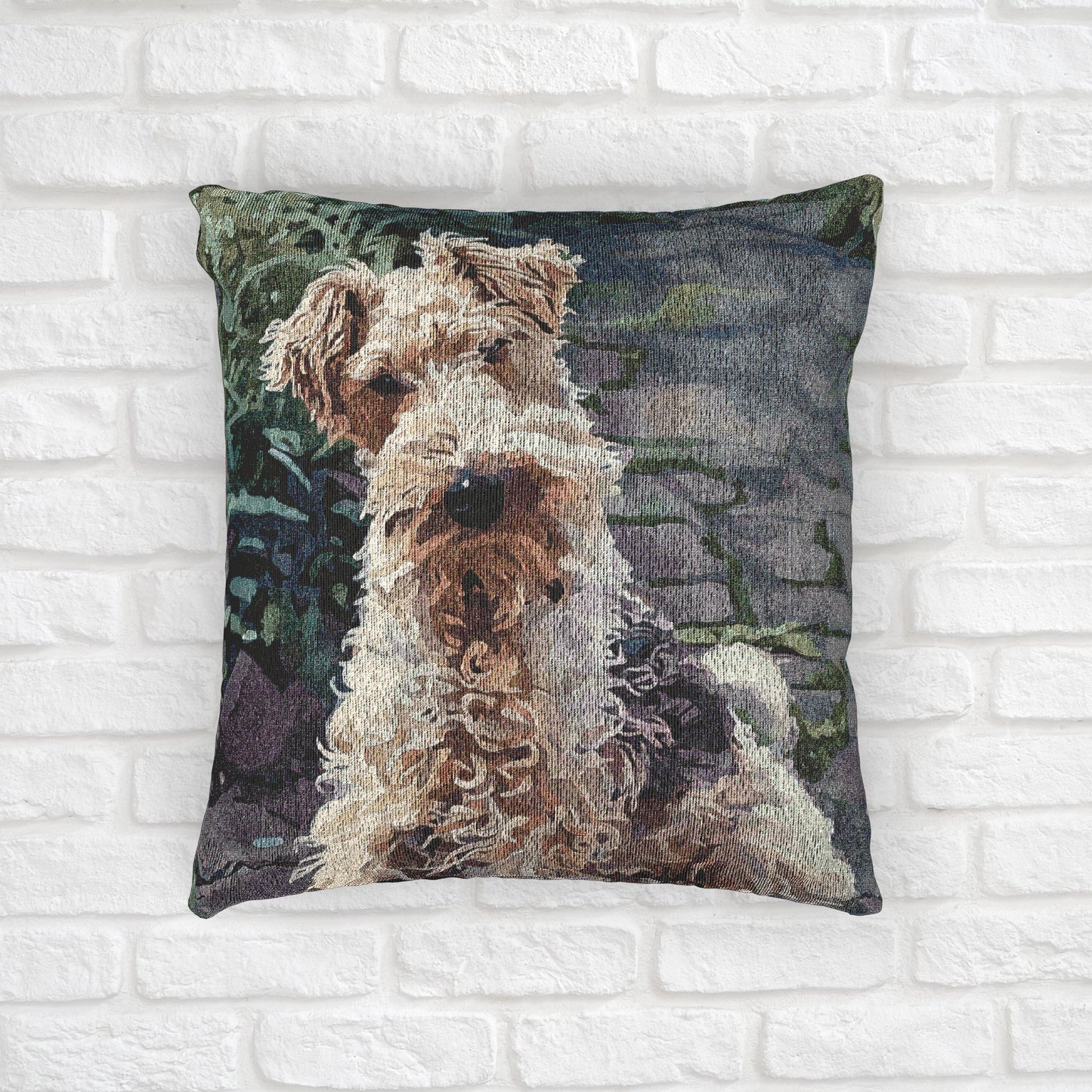 Wire Fox Terrier Woven Pillow – Energetic Dog Lover Home Décor – Artistic Terrier Design