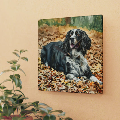 English Springer Spaniel Wall Clock – Watercolor Dog Portrait on Acrylic – Perfect Gift for Springer Lovers