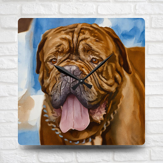 Watercolor Dogue de Bordeaux Wall Clock | French Mastiff Acrylic Décor