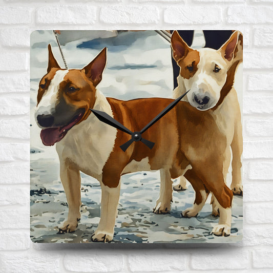 Miniature Bull Terrier Wall Clock – Bold Dog Lover Gift – Watercolor Mini Bull Terrier Art