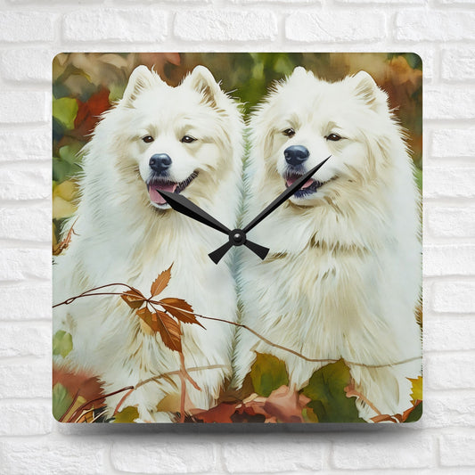 Samoyed Wall Clock – Smiling Dog Lover Gift – Watercolor Samoyed Art