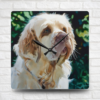 Clumber Spaniel Acrylic Wall Clock – Watercolor Dog Art Home Décor