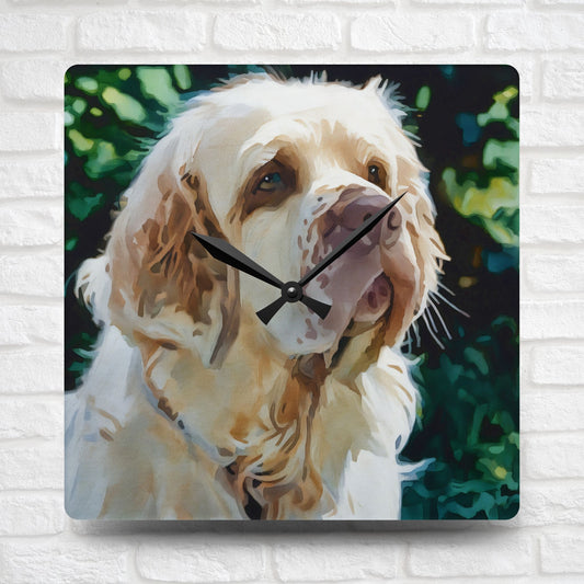 Clumber Spaniel Acrylic Wall Clock – Watercolor Dog Art Home Décor