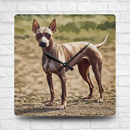 American Hairless Terrier Wall Clock | Dog Lover Gift | Decorative Acrylic Clock with Watercolor AHT Art