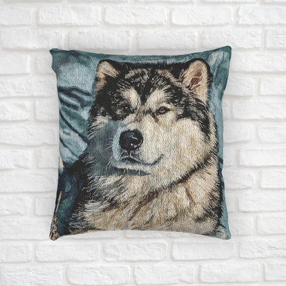 Alaskan Malamute Woven Pillow | Dog Lover Home Décor | Watercolor Dog Art Cushion