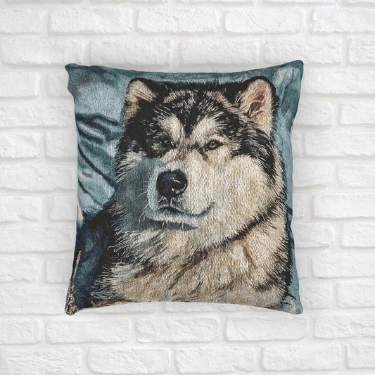 Alaskan Malamute Woven Pillow | Dog Lover Home Décor | Watercolor Dog Art Cushion