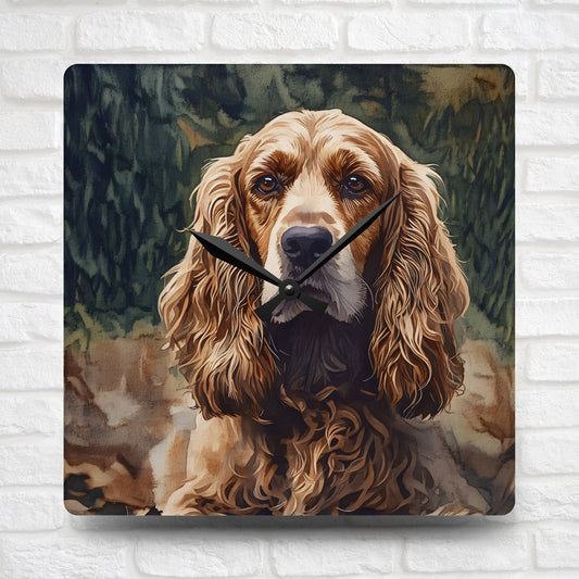 English Cocker Spaniel Wall Clock – Elegant Acrylic Clock with Watercolor Spaniel Art