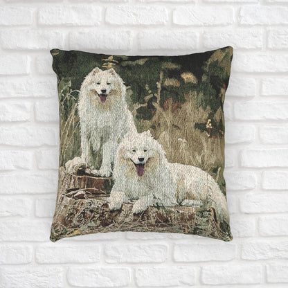 Samoyed Decorative Pillow – Smiling Dog Lover Home Décor – Woven 17”x18” Pillow