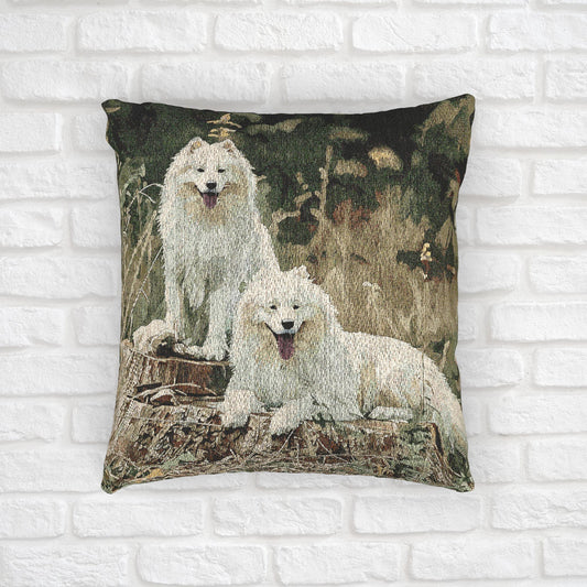 Samoyed Decorative Pillow – Smiling Dog Lover Home Décor – Woven 17”x18” Pillow