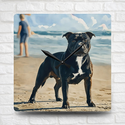 Staffordshire Bull Terrier Wall Clock – Watercolor Dog Lover Home Décor