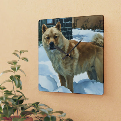 Hokkaido Dog Wall Clock | 10.75″ Acrylic Japanese Breed Home Décor