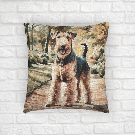 Airedale Terrier Woven Pillow | Elegant Tapestry Dog Lover Gift