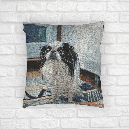Japanese Chin Decorative Woven Pillow – 17" x 18" Dog Lover Home Décor