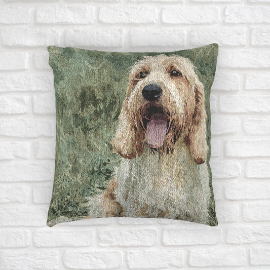 Petit Basset Griffon Vendéen Decorative Pillow – French Hound Home Décor – Woven 17” x 18” Watercolor PBGV Art